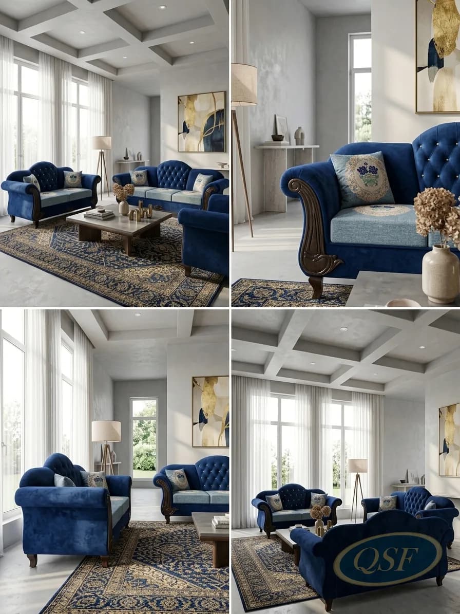 Ivory Boucle Modern Sofa - View 2