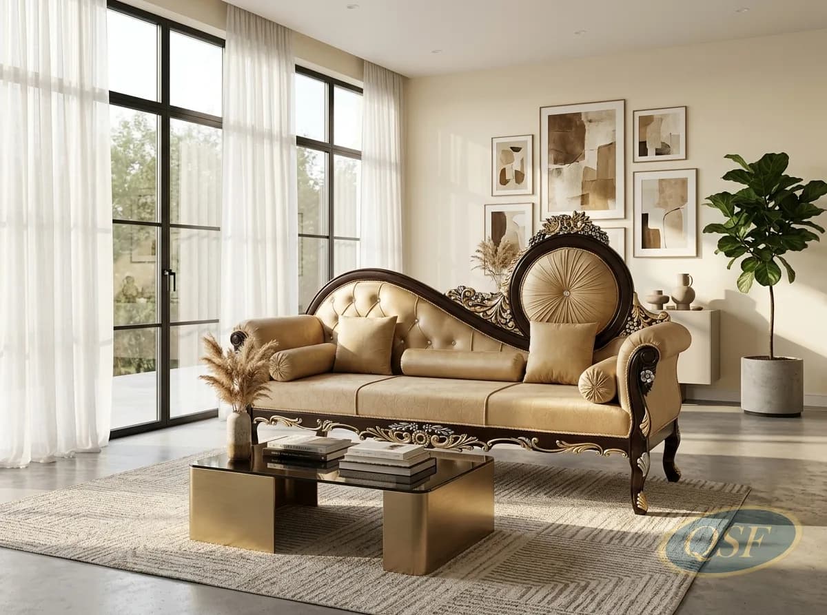 Cream Silk Formal Sofa