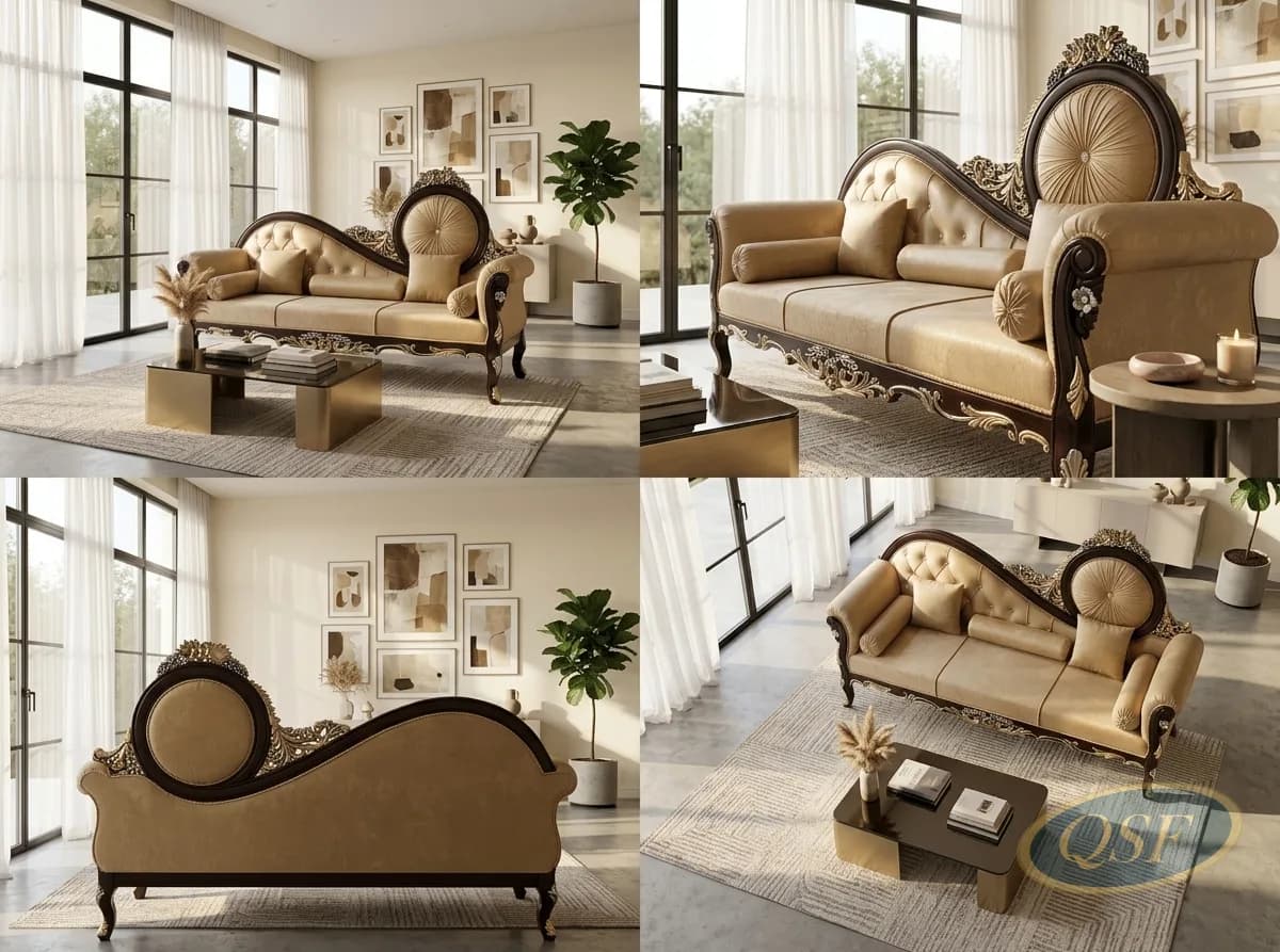 Cream Silk Formal Sofa - View 2