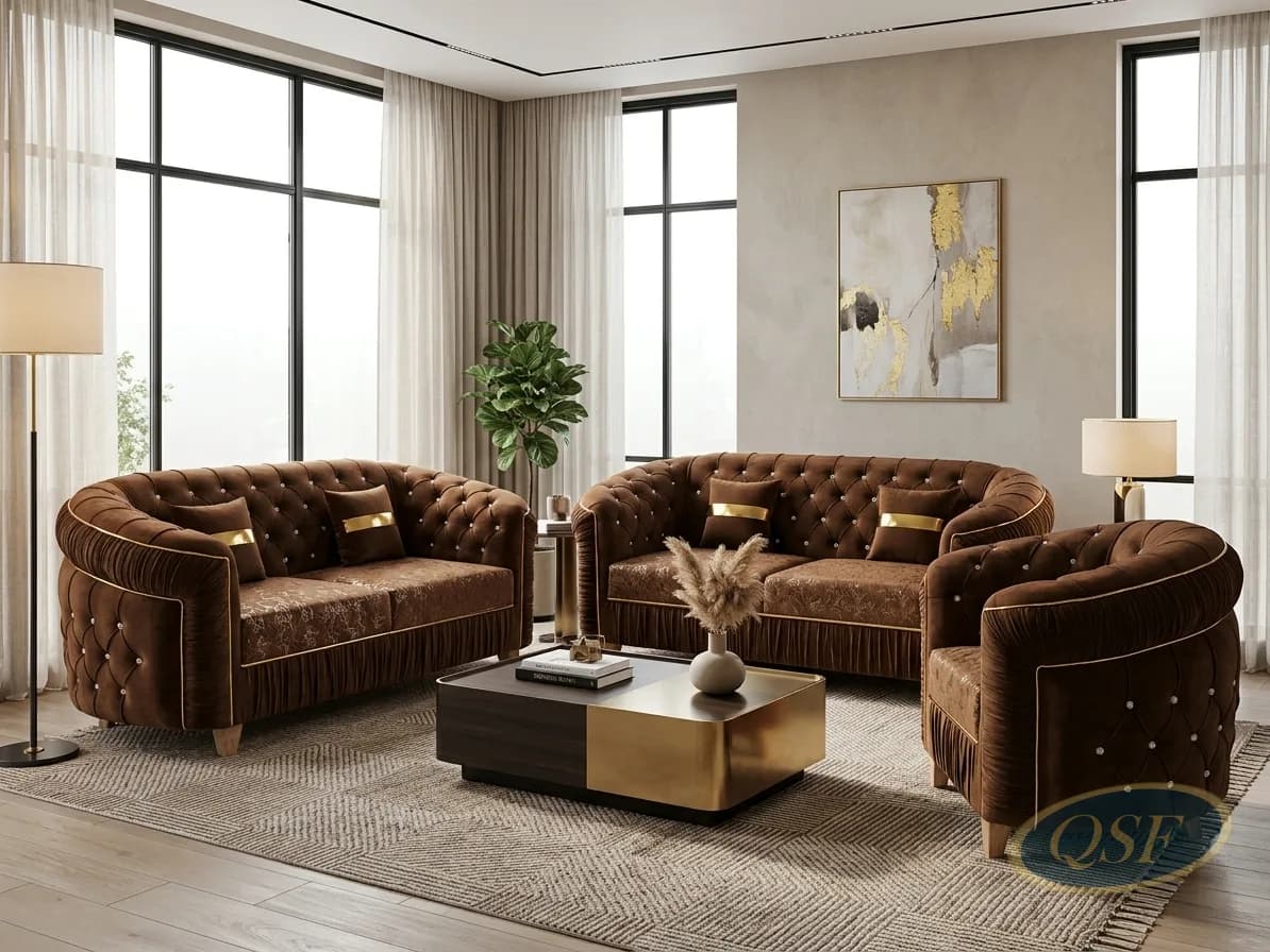 Olive Suede Mid-Century Sofa